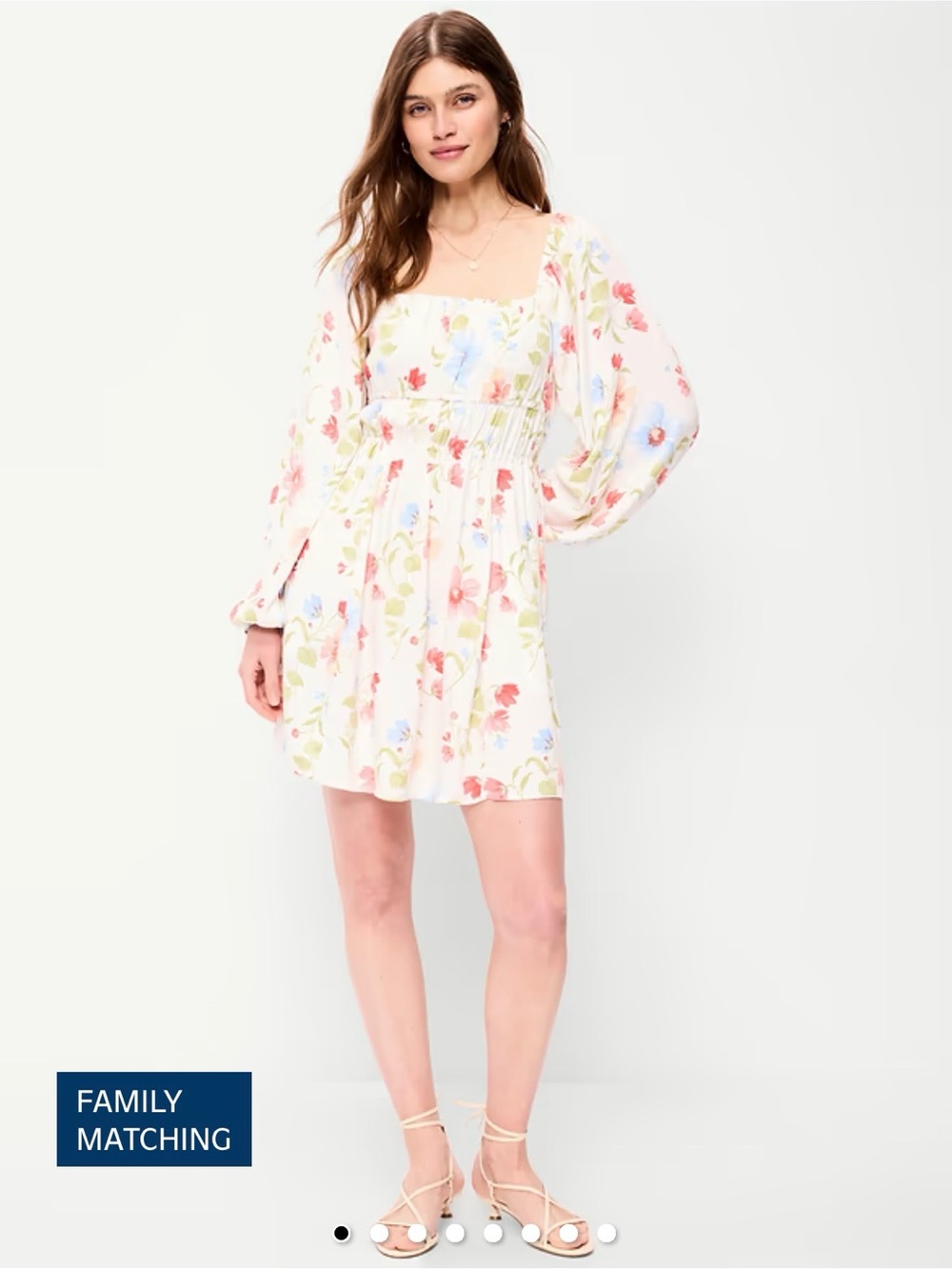 White Floral Square-Neck Mini Dress